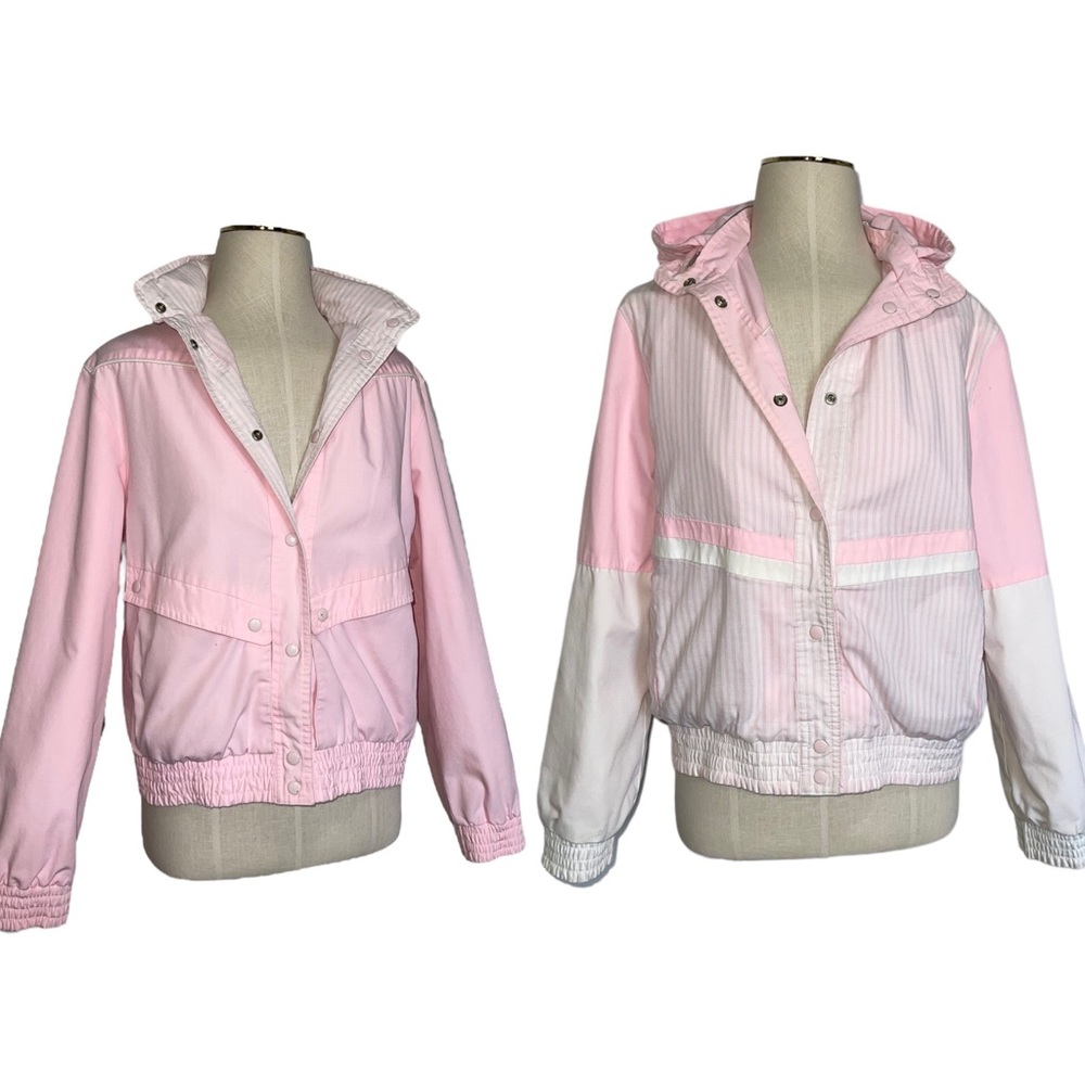 Vintage Pink & White Hooded Windbreaker Jacket